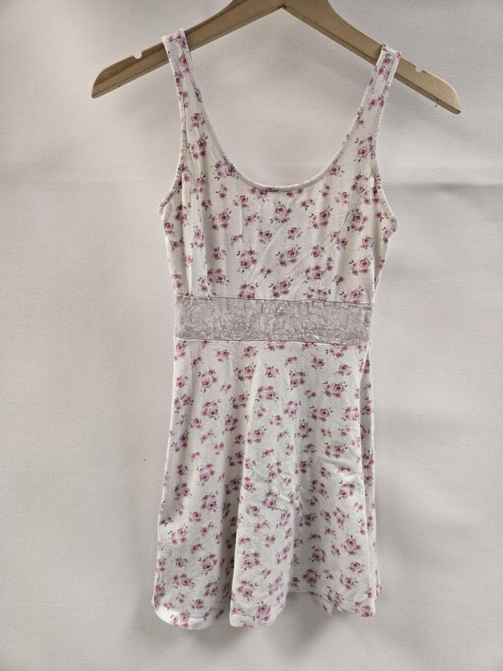 Forever 21 Dress Womens Small White Pink Floral Lace Tank Summer Cottagecore